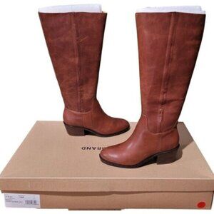NEW WIDE CALF Lucky Brand Iscah Leather Riding‎ Boots Whiskey Brown Women's 7.5